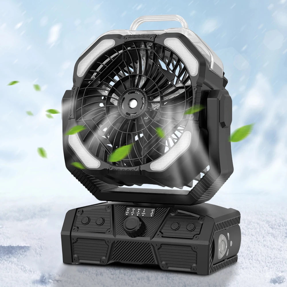 Camping Misting Fan with LED Lantern 30,000mAh Recharge Battery, Portable, Compact, Lightweight, Indoor/ Outdoor Use