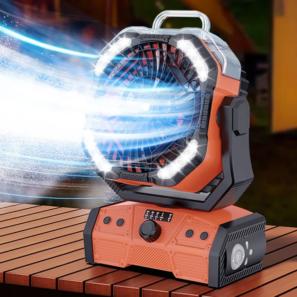 Camping Misting Fan with LED Lantern 30,000mAh Recharge Battery, Portable, Compact, Lightweight, Indoor/ Outdoor Use