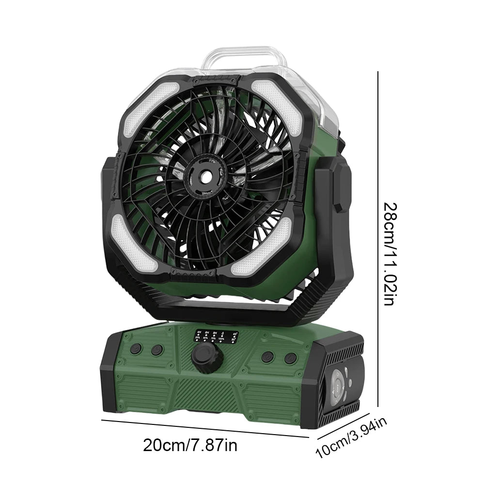 Camping Misting Fan with LED Lantern 30,000mAh Recharge Battery, Portable, Compact, Lightweight, Indoor/ Outdoor Use