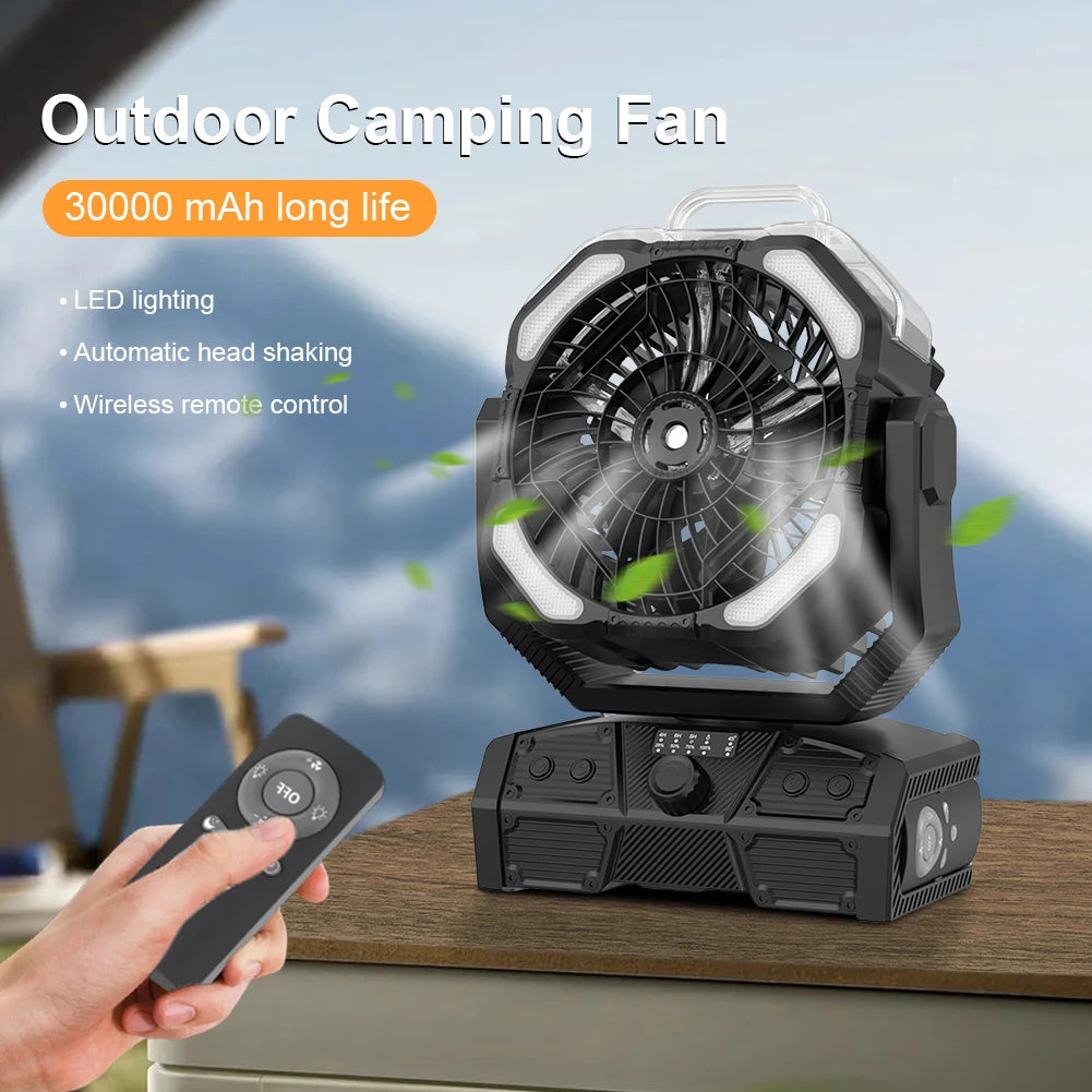 Camping Misting Fan with LED Lantern 30,000mAh Recharge Battery, Portable, Compact, Lightweight, Indoor/ Outdoor Use