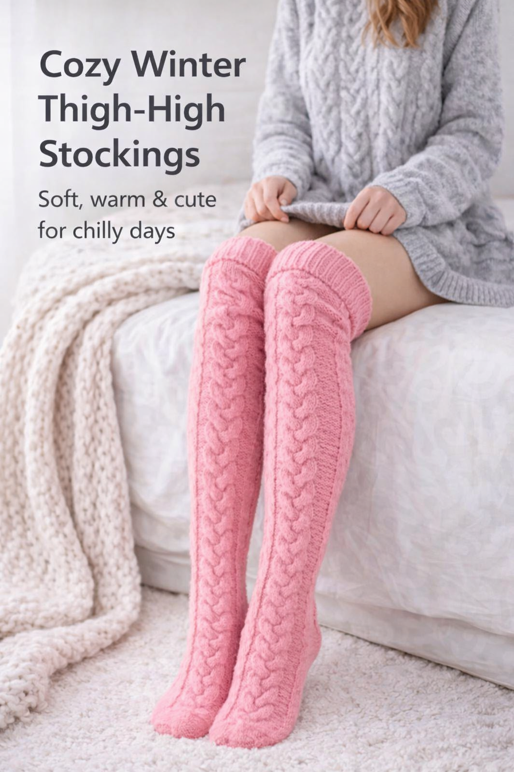 Cozy Wool Thigh-High Warmers – Cute Winter Stockings for Women