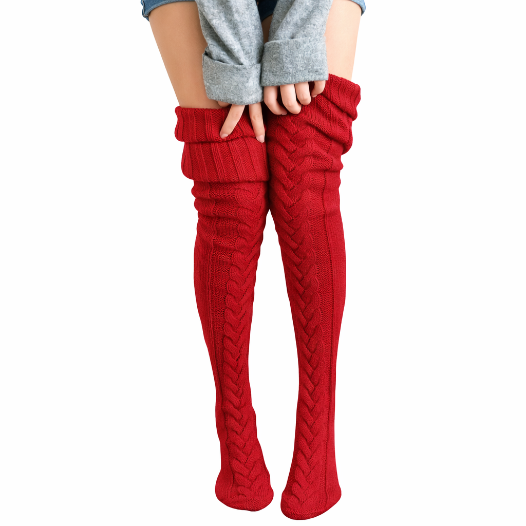 Cozy Wool Thigh-High Warmers – Cute Winter Stockings for Women