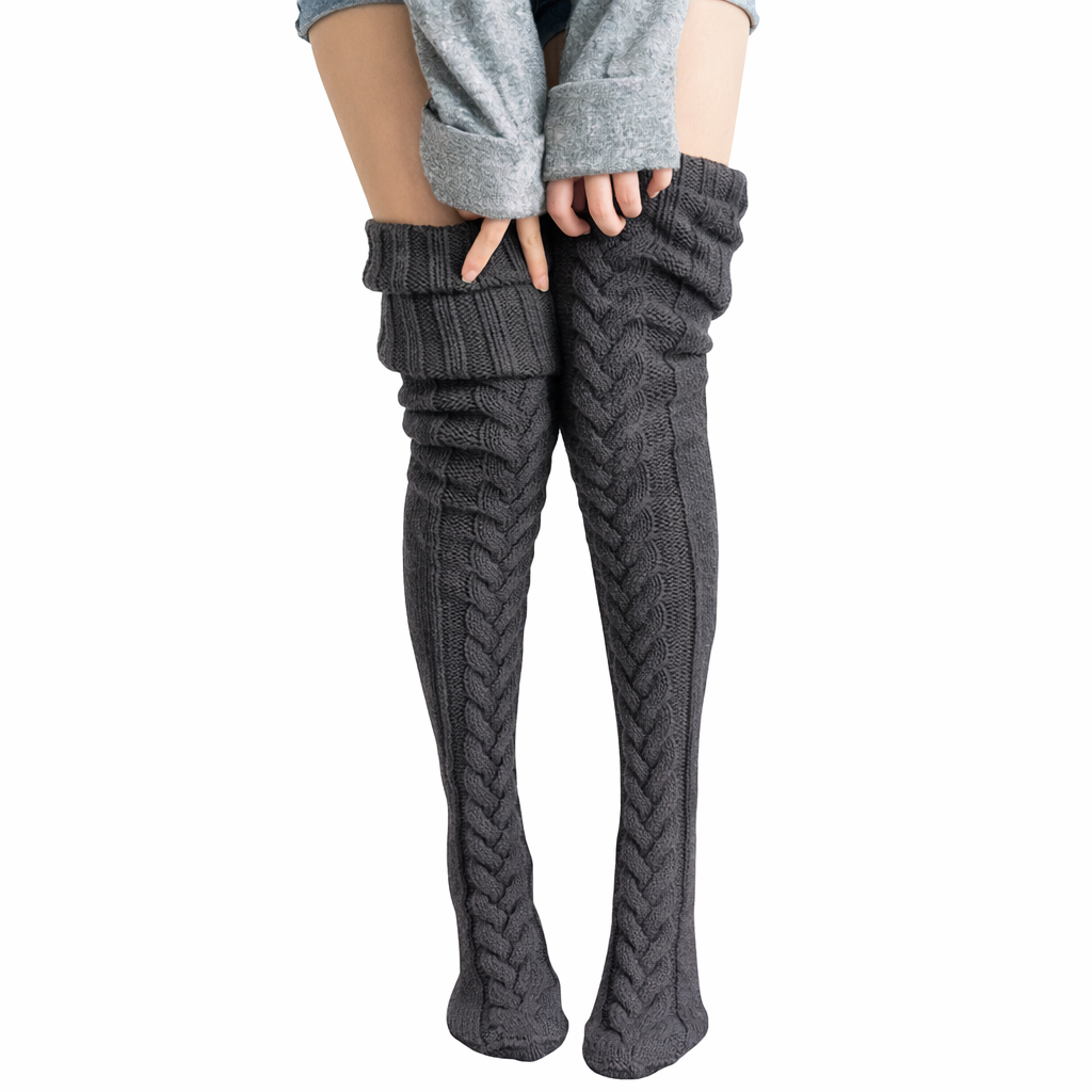 Cozy Wool Thigh-High Warmers – Cute Winter Stockings for Women