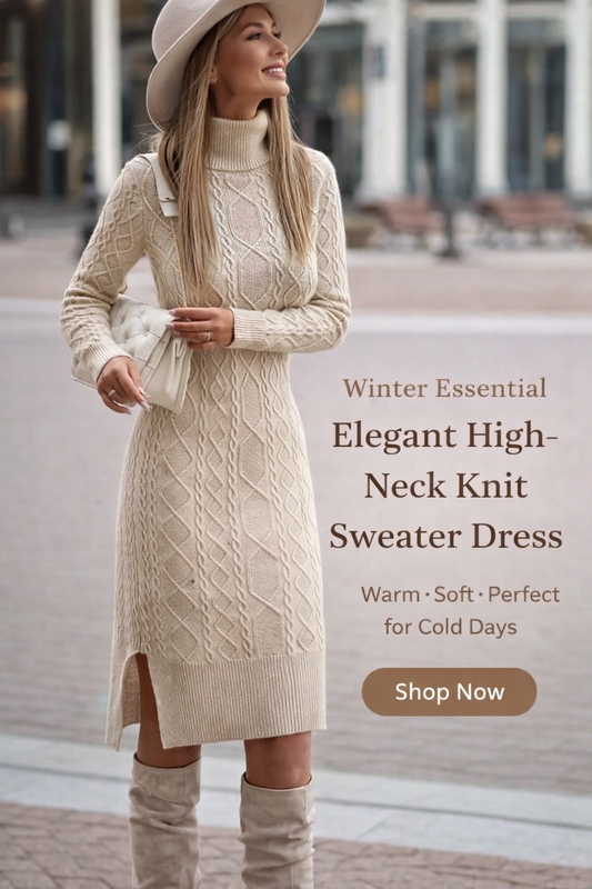 Elegant High-Neck Knit Sweater Dress – Warm, Soft & Perfect for Cold Days