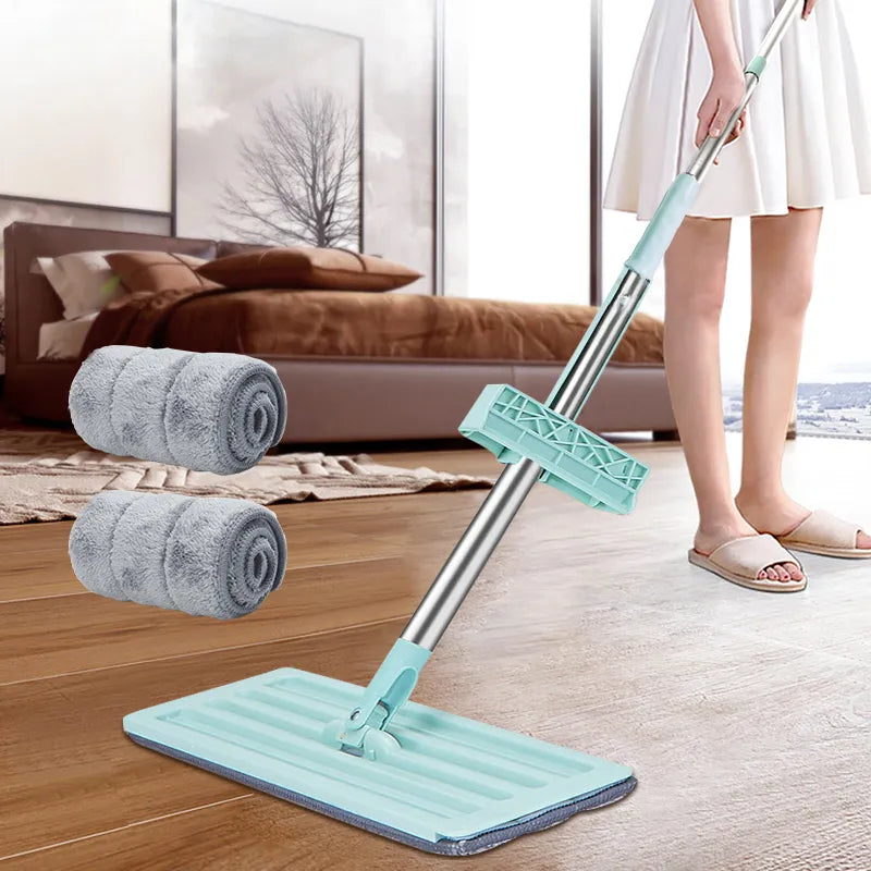 Hands-Free Microfiber Floor Mop with 2 Washable Mop Pads / Collapsible