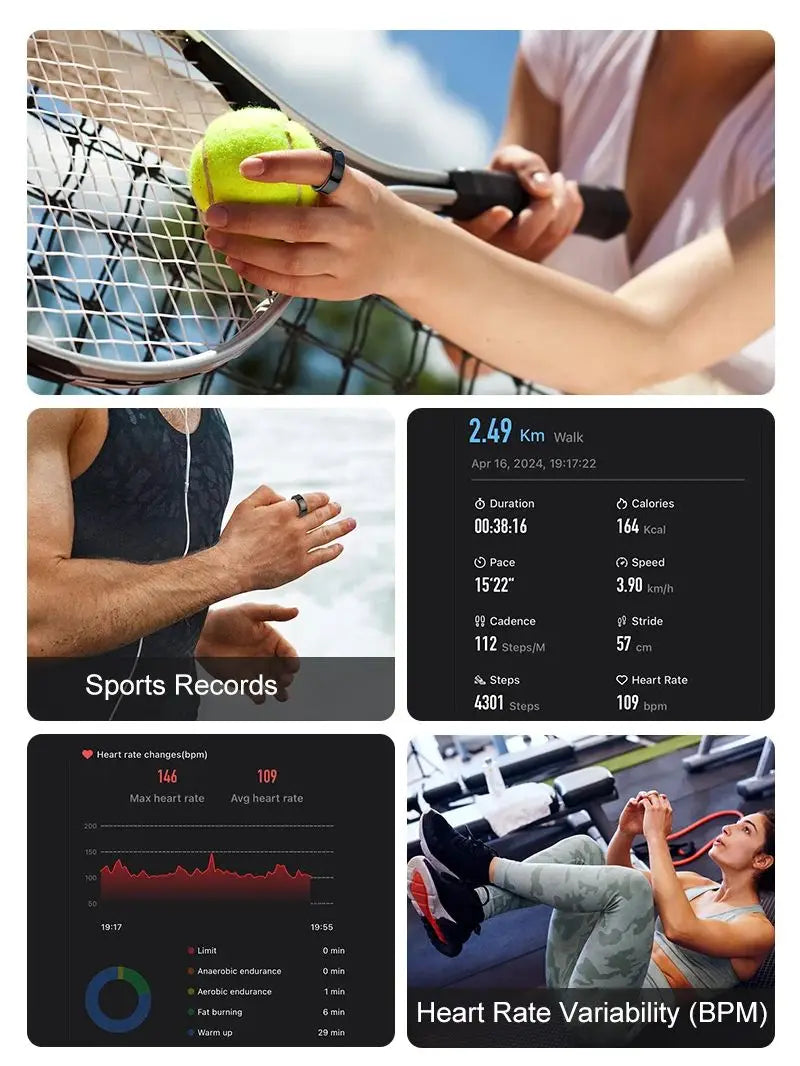 Wear your Health on one finger-track heart rate, sleep, temp and 10 sports, all week on a single charge.