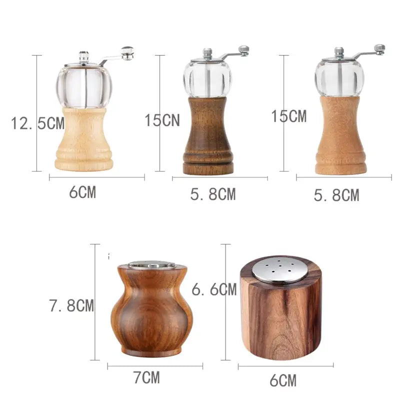 Hand-crank Pepper Grinder,Ceramic Core,Vase/Wine Jar/Sphere Style Spice Pepper Mill,Multi-purpose Salt Shakers,Wooden,BBQ Mill