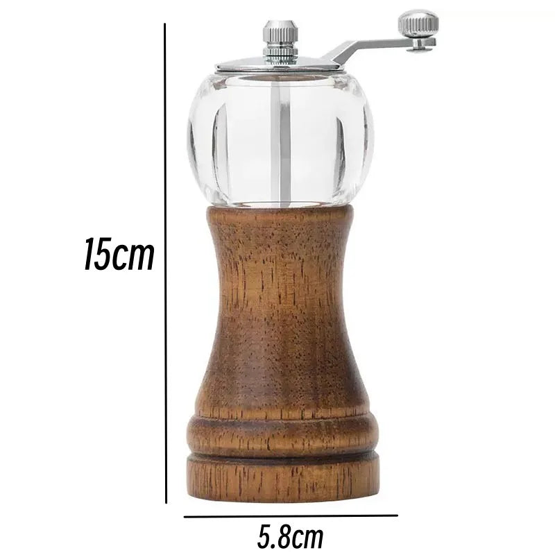 Hand-crank Pepper Grinder,Ceramic Core,Vase/Wine Jar/Sphere Style Spice Pepper Mill,Multi-purpose Salt Shakers,Wooden,BBQ Mill