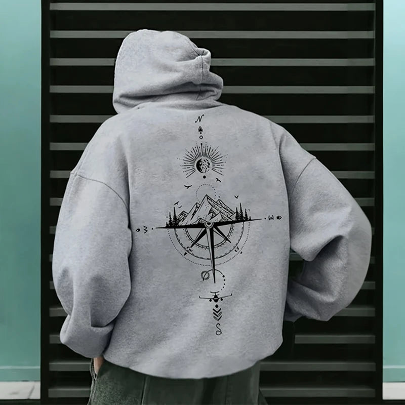 Men’s Vintage Compass Print Hoodie – Premium All-Season Pullover Sweatshirt