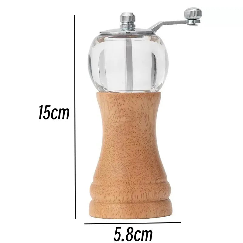 Hand-crank Pepper Grinder,Ceramic Core,Vase/Wine Jar/Sphere Style Spice Pepper Mill,Multi-purpose Salt Shakers,Wooden,BBQ Mill