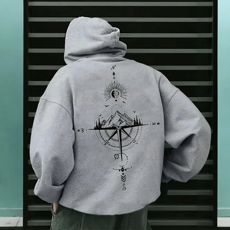 Men’s Vintage Compass Print Hoodie – Premium All-Season Pullover Sweatshirt