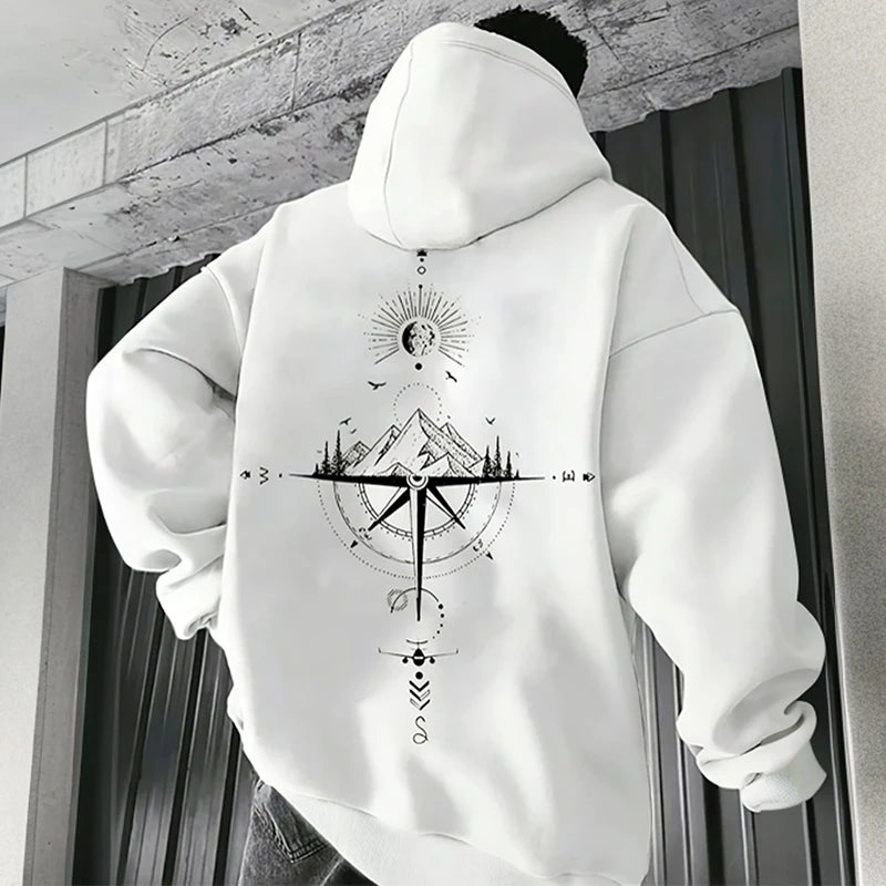 Men’s Vintage Compass Print Hoodie – Premium All-Season Pullover Sweatshirt