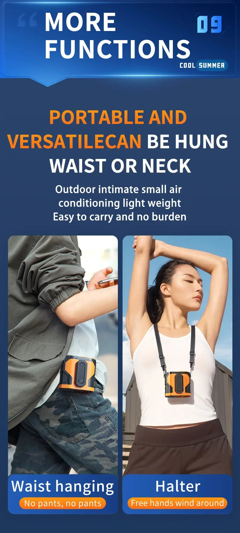 Portable Waist or Neck Hanging Fan / Rechargeable / Indoor & OutdoorUse