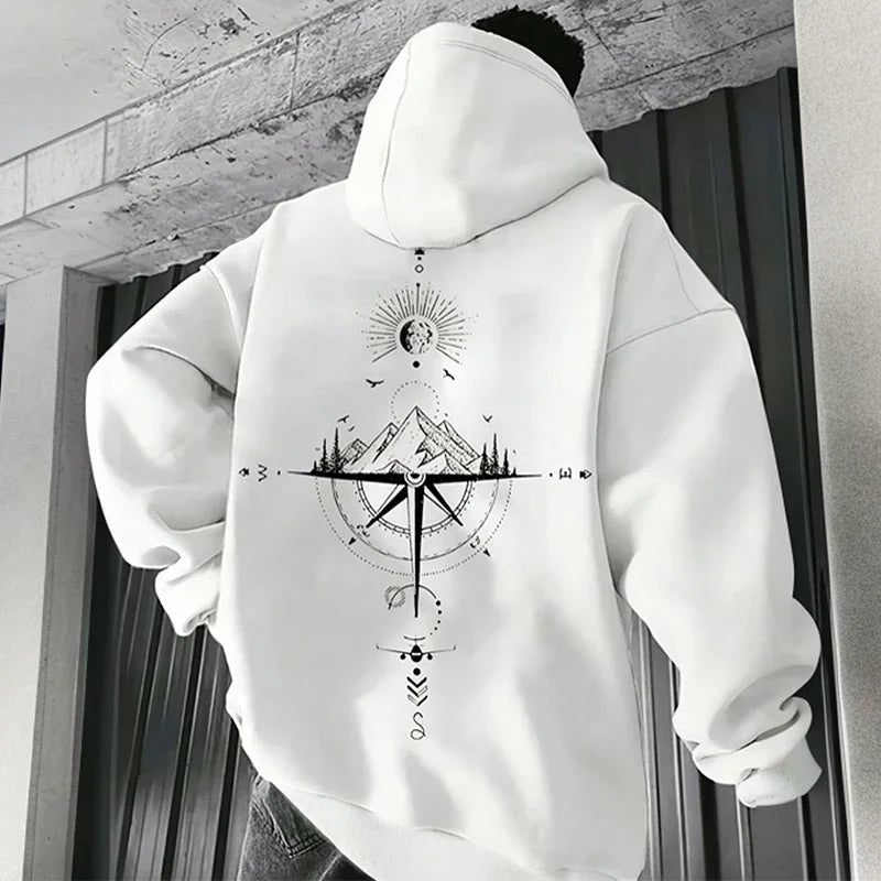 Men’s Vintage Compass Print Hoodie – Premium All-Season Pullover Sweatshirt