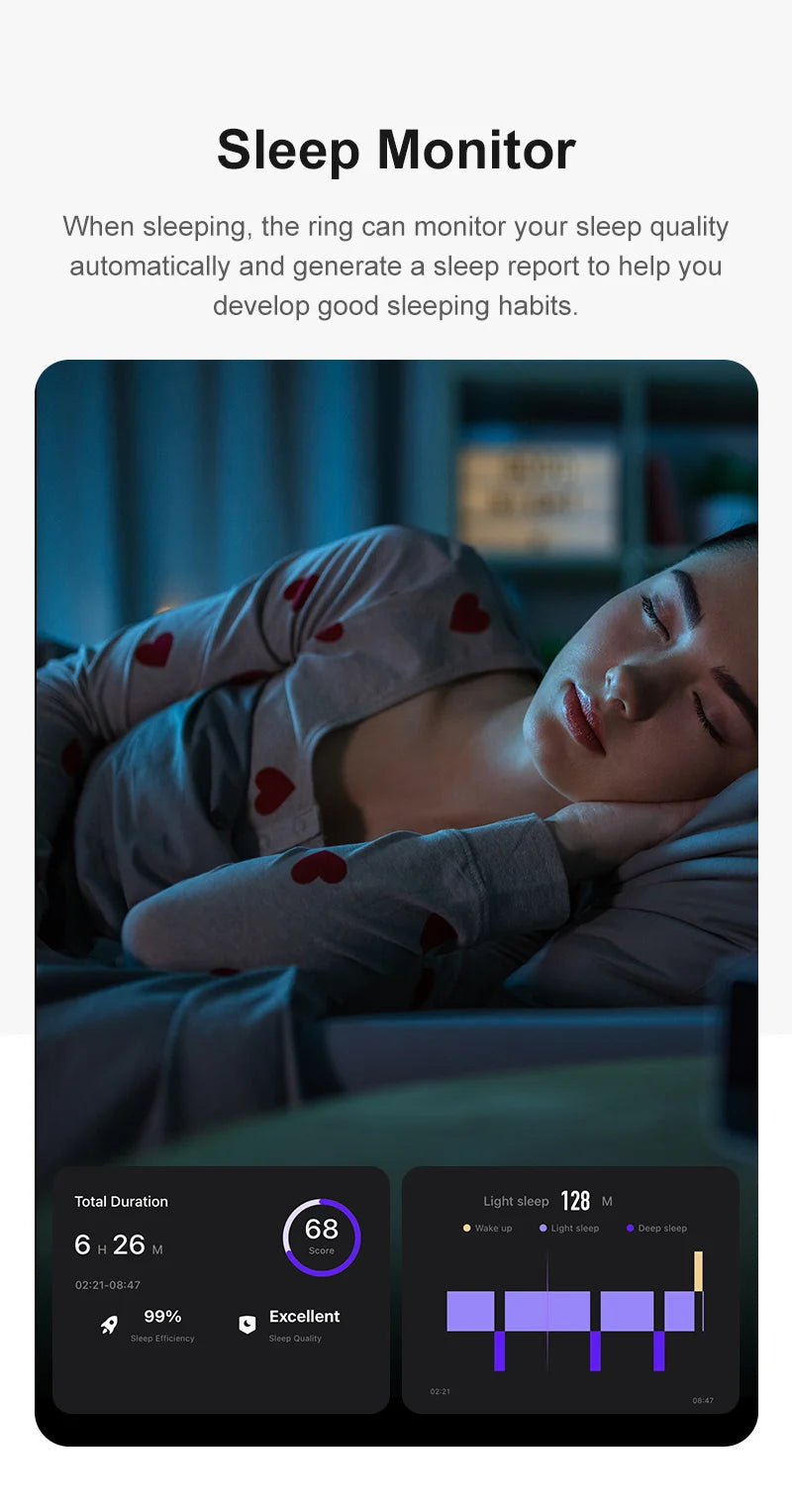 Wear your Health on one finger-track heart rate, sleep, temp and 10 sports, all week on a single charge.