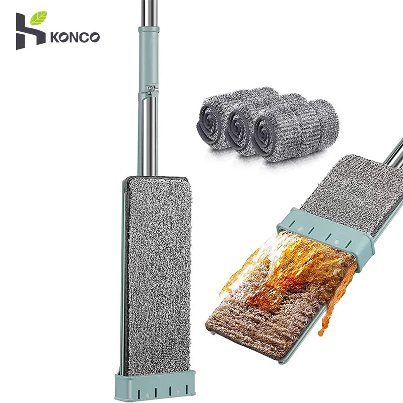 Hands-Free Microfiber Floor Mop with 2 Washable Mop Pads / Collapsible